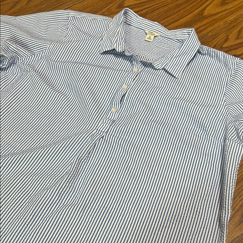 L.L. Bean Blue and White Striped Casual Button-Down Shirt